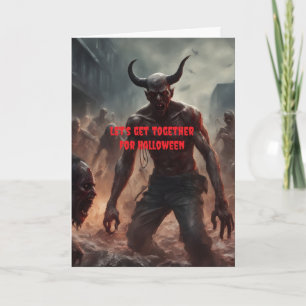 Tarjeta Vamos a reunirnos para Halloween.