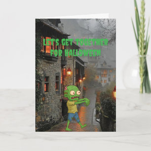 Tarjeta Vamos a reunirnos para Halloween.