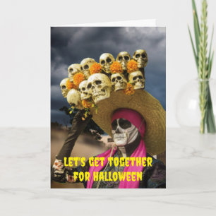 Tarjeta Vamos a reunirnos para Halloween.