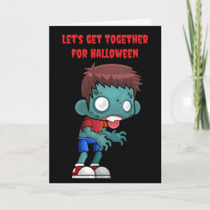 Tarjeta Vamos a reunirnos para Halloween.