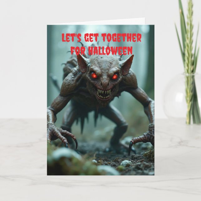 Tarjeta Vamos a reunirnos para Halloween. (Anverso)