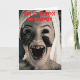 Tarjeta Vamos a reunirnos para Halloween.
