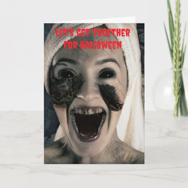 Tarjeta Vamos a reunirnos para Halloween. (Anverso)