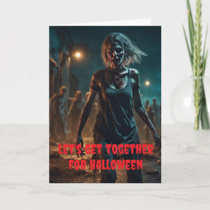 Tarjeta Vamos a reunirnos para Halloween.