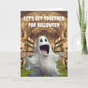 Tarjeta Vamos a reunirnos para Halloween.