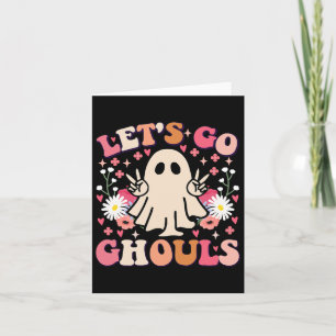 Tarjeta Vamos Ghouls Retro Floral Fantasma Groovy Hallowee