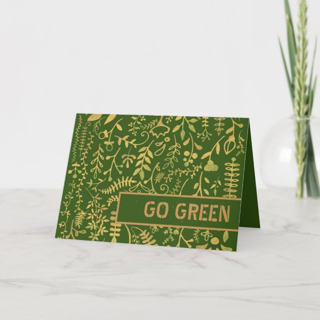 Tarjeta Vamos Verde, floral de oro (Anverso)