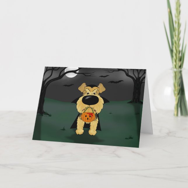 Tarjeta Vampiro de Airedale Terrier Halloween (Anverso)