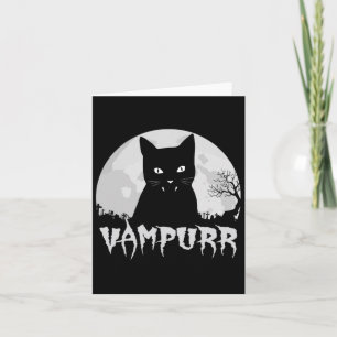 Tarjeta Vampiro de gato negro de Halloween con luna llena