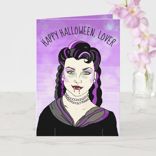 Tarjeta Vampiro femenino, Halloween romántico (Orquídea)