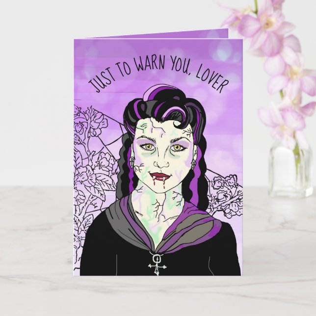Tarjeta Vampiro femenino, Halloween romántico I BITE (Orquídea)