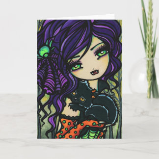 Tarjeta Vampiro Gato Negro Halloween Fantasy Fairy Art