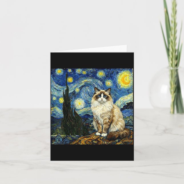 Tarjeta Van Gogh Art Starry Night - Funny Ragdoll Cat Arti (Anverso)