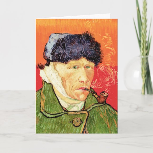 Tarjeta Van Gogh - autorretrato con oreja y tubo varados (Anverso)