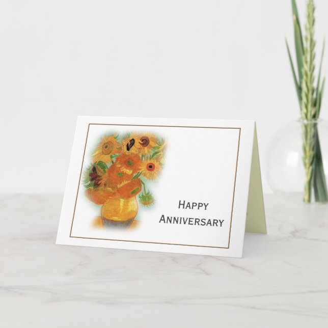 Tarjeta Van Gogh doce girasoles feliz aniversario (Anverso)