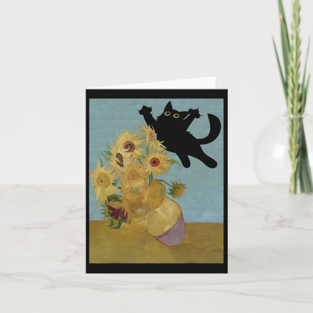 Tarjeta Van Gogh Flowers Cat Sunflowers (Anverso)