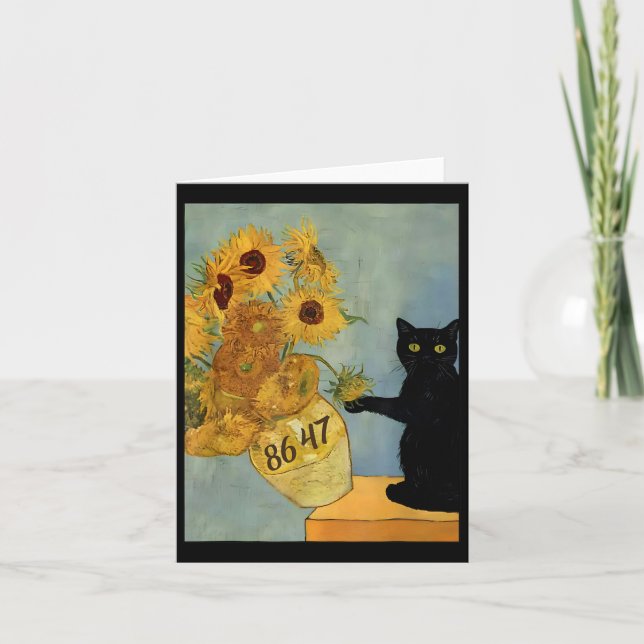 Tarjeta Van Gogh Gato Negro Con Sunflowers 8647 Res Sutile (Anverso)