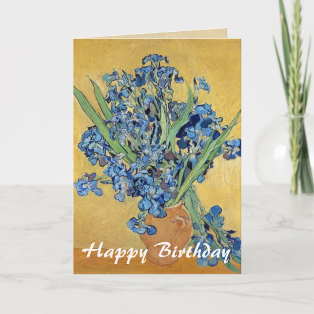 Tarjeta Van Gogh irisa cumpleaños del arte de las flores (Anverso)