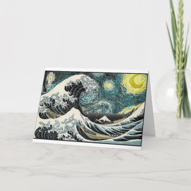 Tarjeta Van Gogh la noche estrellada - Hokusai la gran (Anverso)
