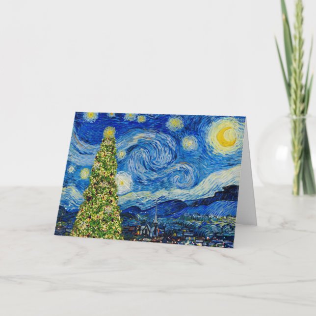 Tarjeta Van Gogh Noche estrellada - Árbol de Navidad (Anverso)