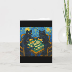 Tarjeta Van gogh noche estrellada gato jugando mahjong chi