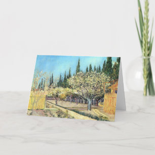 Tarjeta Van Gogh Orchard en flor, bordeado de cipreses