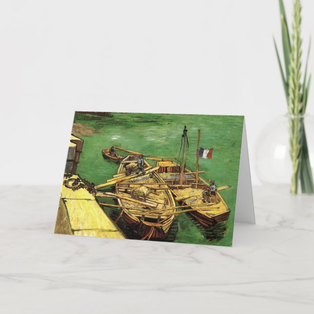Tarjeta Van Gogh Quay con hombres descargando barcazas de  (Anverso)