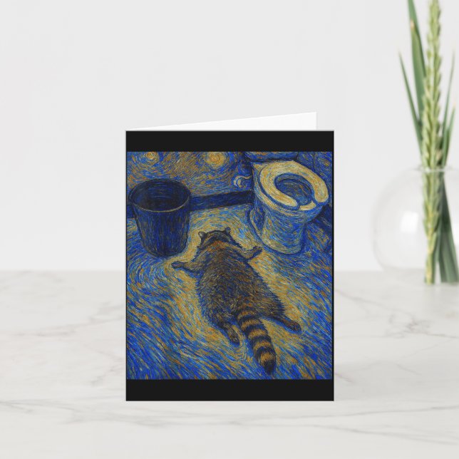 Tarjeta Van Gogh Raccoon Drunk Pes Out In Bathroom Meme  (Anverso)