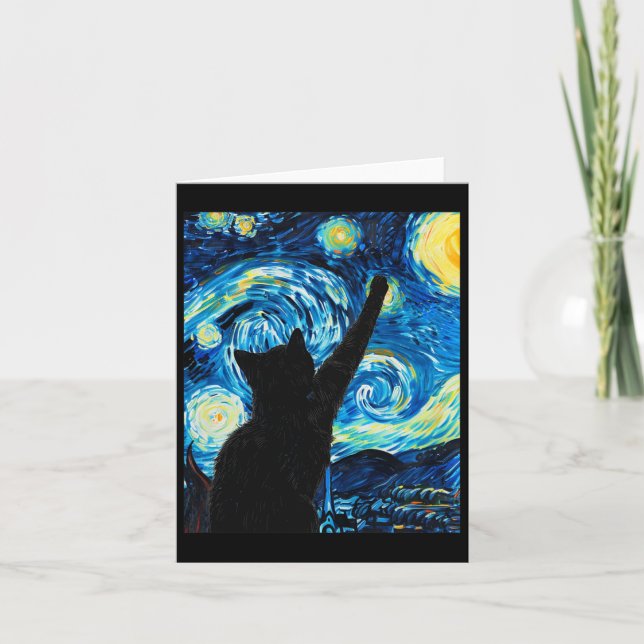 Tarjeta Van Gogh Starry Night Cat Lover Kitten (Anverso)