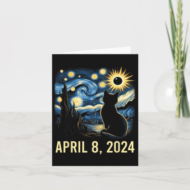 Tarjeta Van Gogh Starry Night Cat Total Eclipse Solar Abri (Anverso)