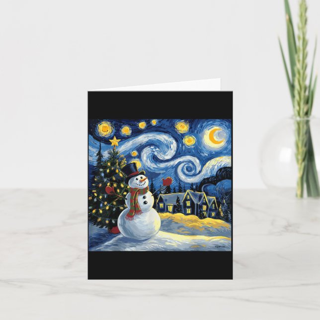 Tarjeta Van Gogh Starry Night Christmas Snowman Winter Sno (Anverso)