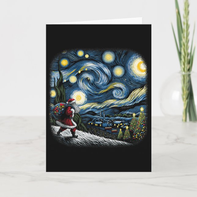 Tarjeta Van Gogh Starry Night Santa Christmas Winter Snowy (Anverso)