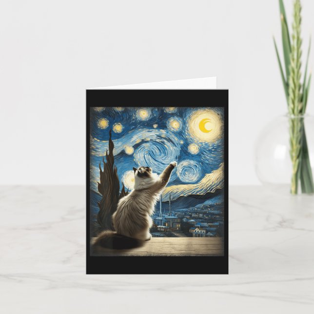 Tarjeta Van Gogh Starry Night Style Artistic Ragdoll Cat (Anverso)
