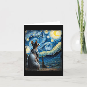 Tarjeta Van Gogh Starry Night Style Artistic Sfinx Cat