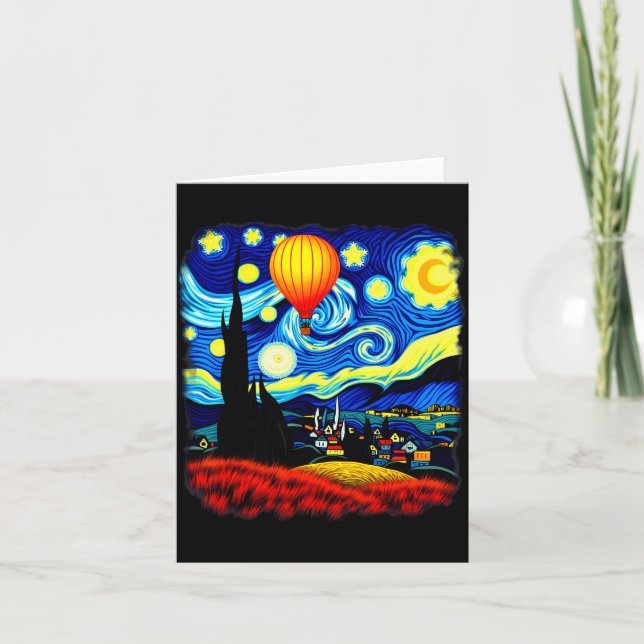 Tarjeta Van Gogh Style Hot Air Balloon Starry Night  (Anverso)