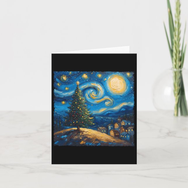 Tarjeta Van Gogh Style The Starry Night Christmas Tree Vil (Anverso)