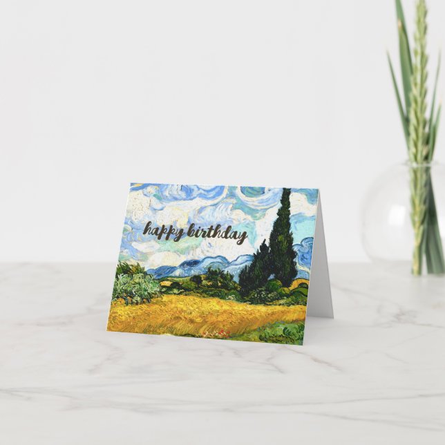 Tarjeta VAN GOGH "Wheatfield with cypresses" Cumpleaños (Anverso)