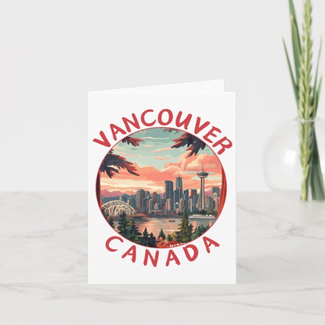 Tarjeta Vancouver en Canadá Arte de viaje vectorial retro  (Anverso)