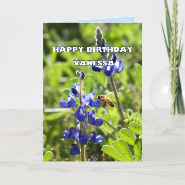 Tarjeta Vanessa Texas Bluebonnet Happy Birday (Anverso)