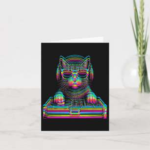 Tarjeta Vaporwave Cat Dj Techno Rave Edm Music Concert Par