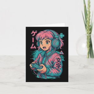 Tarjeta Vaporwave Gamer Chica arte japonés Anime Manga Gra