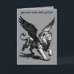 Tarjeta Vapula El Rugido Arcano<br><div class="desc">Vapula,  un león con alas de grifo que rebosa movimiento y poder arcano. Inspirado en Ars Goetia,  esta audaz visión en blanco y negro irradia energía de fantasía oscura,  fuerza mítica y espíritu indómito. Ilustración de tinta de fantasía oscura,  dramática,  estilo oculto gótico.</div>
