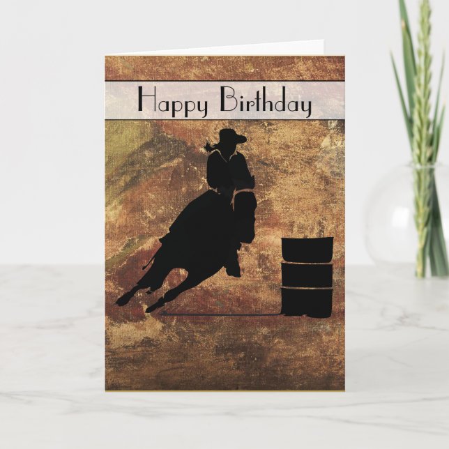 Tarjeta Vaquera de barriles Feliz Cumpleaños (Anverso)