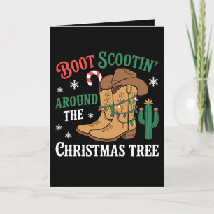 Tarjeta Vaquero de Navidad Bailando Alrededor del Árbol de