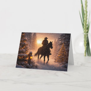 Tarjeta Vaquero occidental Navidad Caballo en la nieve mon