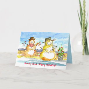 Tarjeta Vaquero Tumbleweed Snowmen Felices Fiestas Navidad