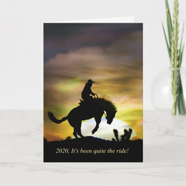 Tarjeta Vaquero y caballo balbuceo Feliz Año Nuevo (Anverso)