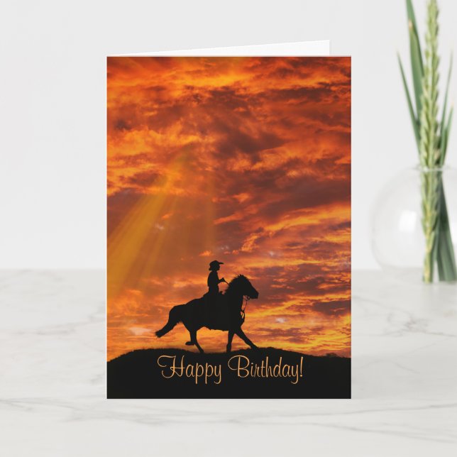 Tarjeta Vaquero y país de caballo Feliz cumpleaños occiden (Anverso)