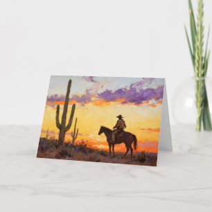 Tarjeta Vaquero y puesta de sol en el desierto