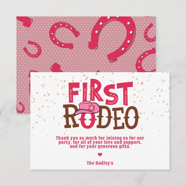 Tarjeta Vaqueza Rosa 1er Rodeo Gracias (Anverso / Reverso)